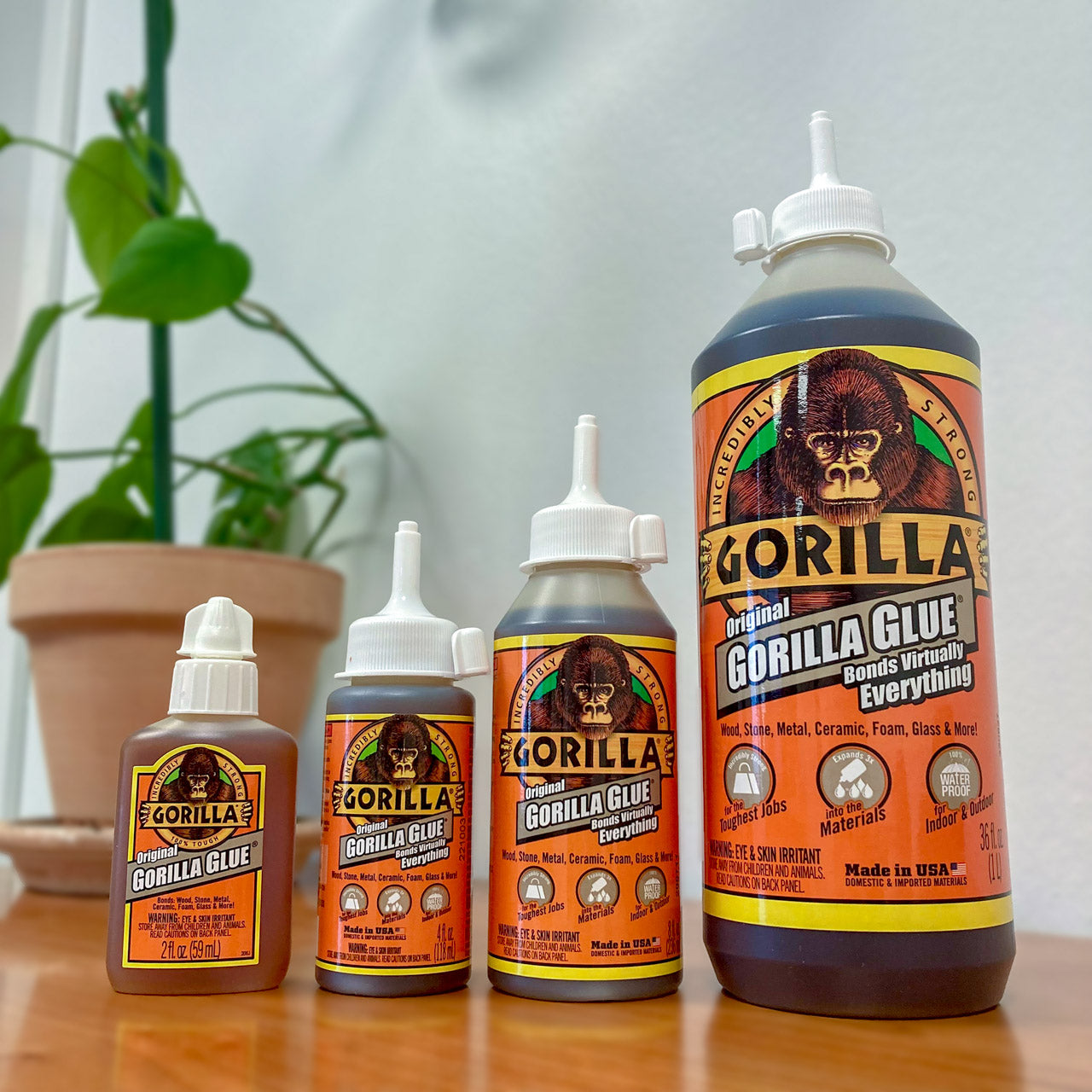 Gorilla Original Gorilla Glue, Waterproof Polyurethane Glue, 36 ounce  Bottle, Brown, Pack of 2